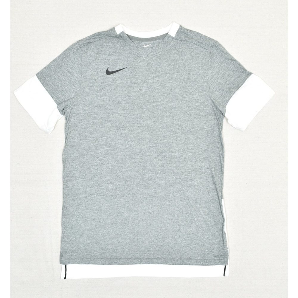 Nike Men's T Shirt Crew Neck Short Sleeve Solid Polyester Gray Size M Gym